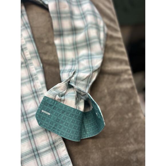 Cinch Shirt Mens Large Teal Green Plaid Flip Cuff Button Down Cowboy Rodeo - Picture 2 of 5